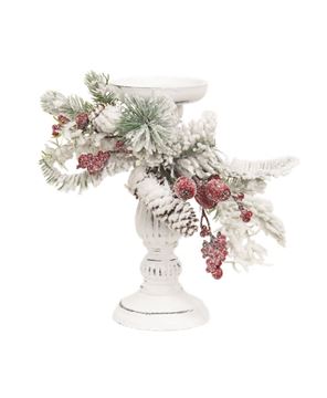 Picture of Snow Sprinkled Pine & Berry Pillar Holder, 10"