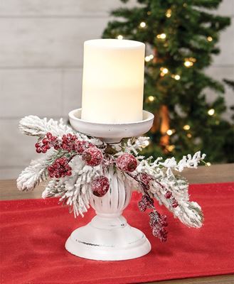 Picture of Snow Sprinkled Pine & Berry Pillar Holder, 7"