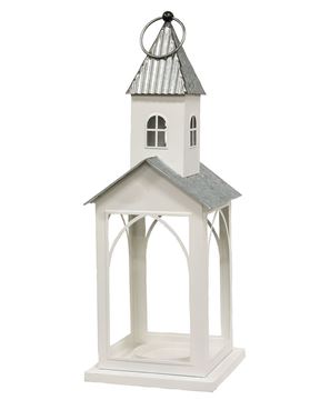 Picture of White Metal Church Pillar Lantern
