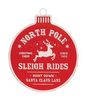 Picture of North Pole Sleigh Rides Christmas Bulb Metal Sign