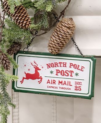Picture of North Pole Post Distressed Hanging Sign