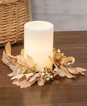 Picture of Natural Fall Leaves, Berry Clusters & Eucalyptus Candle Ring, 3.5"