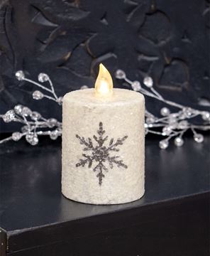 Picture of Glitter Snowflake Flicker Flame Timer Pillar, 2"x3"