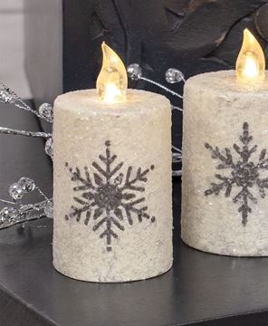 Picture of Glitter Snowflake Flicker Flame Timer Pillar, 2.5" x 3"