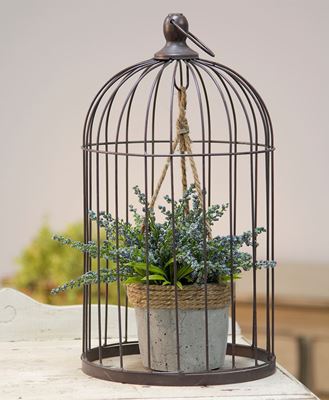 Picture of Wire Bird Cage with Jute and Cement Plant Holder, Large