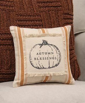 Picture of Autumn Blessings Orange Ticking Stripe Pillow, 10" Sq.