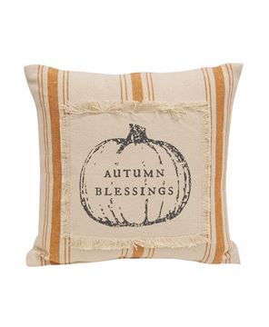 Picture of Autumn Blessings Orange Ticking Stripe Pillow, 10" Sq.