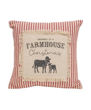 Picture of Dreaming of a Farmhouse Christmas Red Ticking Stripe Pillow, 10" Sq.