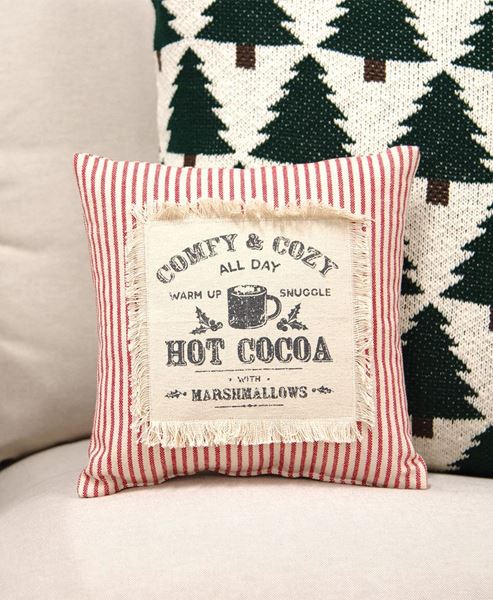 Picture of Comfy & Cozy All Day Red Ticking Stripe Pillow, 10" Sq.